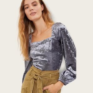 Anthropologie Jessima Silver Gray Crushed Velvet Square Neck Holiday Party Top